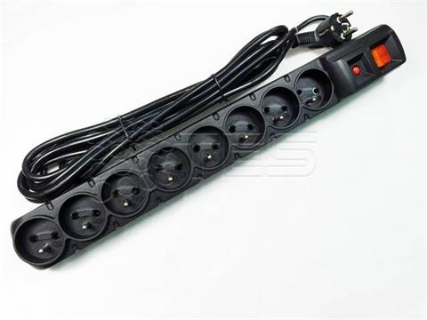 ACAR S8/3m, Napájací panel 8x 230V, 1U, 3m, čierny