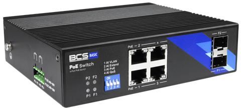 BCS-B-ISP04G-2SFP, Priemyselný PoE switch 4x GLAN 2x SFP, 125W, DIN