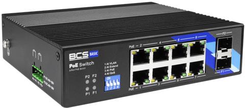 BCS-B-ISP08G-2SFP, Priemyselný PoE switch 8x GLAN 2x SFP, 250W, DIN