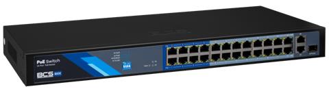 BCS-B-SP2402G-1SFP, PoE switch 24x LAN (24x PoE), 2x GLAN, 1x SFP, 250W, 19"