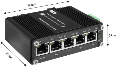 BCS-ISP04G01G, Priemyselný PoE switch 4x GLAN (PoE) 1x GLAN Uplink, 120W, DIN