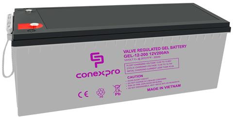 Conexpro Gélová batéria 12V 200Ah, M8, životnosť 10-12 rokov, Deep cycle