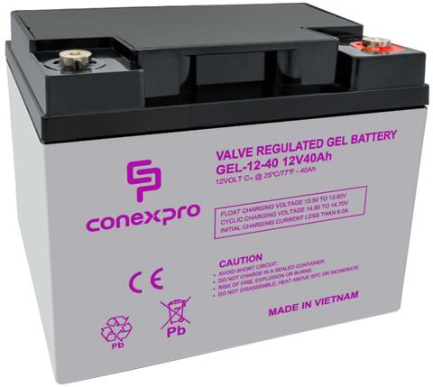 Conexpro Gélová batéria 12V 40Ah, M6, životnosť 10-12 rokov, Deep cycle