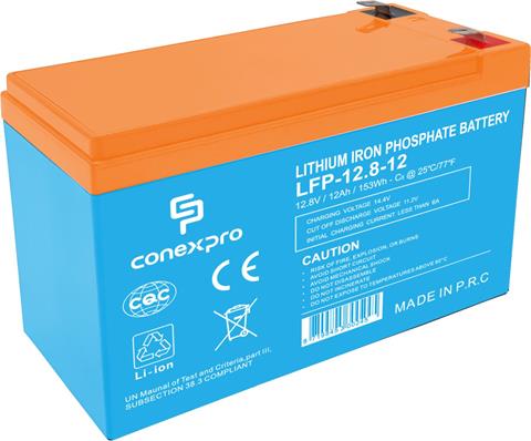 Conexpro LiFePO4 batéria 12,8V 12Ah, Faston 6,3, IP65