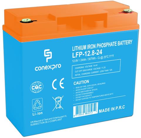 Conexpro LiFePO4 batéria 12,8V 24Ah, M5, IP65