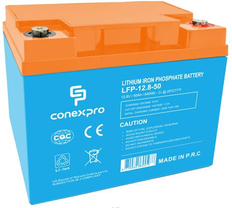 Conexpro LiFePO4 batéria 12,8V 50Ah, M6, IP65