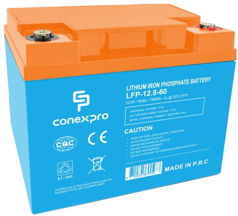 Conexpro LiFePO4 batéria 12,8V 60Ah, M8, IP65