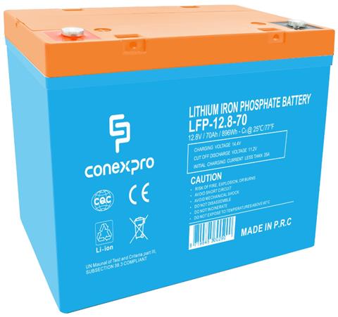 Conexpro LiFePO4 batéria 12,8V 70Ah, M8, IP65