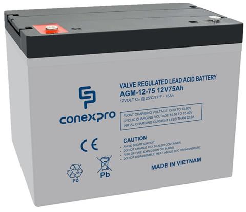 Conexpro Olovená batéria 12V 75Ah, AGM, M6, životnosť 10 rokov