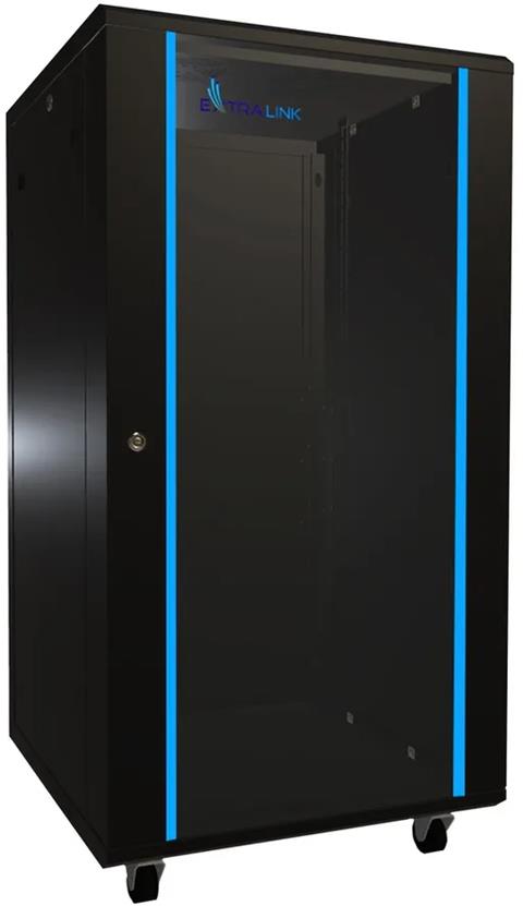 EXTRALINK Rozvádzač 22U, 600x600mm, stojanový, sklenené dvere, čierny, v demonte