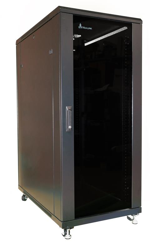 EXTRALINK Rozvádzač 32U, 600x800mm, stojanový, sklenené dvere, čierny, v demonte