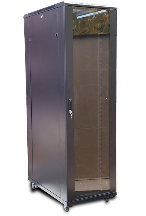 EXTRALINK Rozvádzač 42U, 600x1000mm, stojanový, sklenené dvere, čierny, v demonte