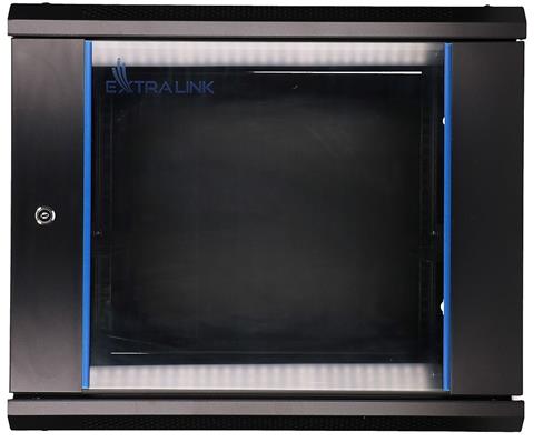 EXTRALINK, Rozvádzač 9U, 600x450mm, sklenené dvere, čierny, v demonte