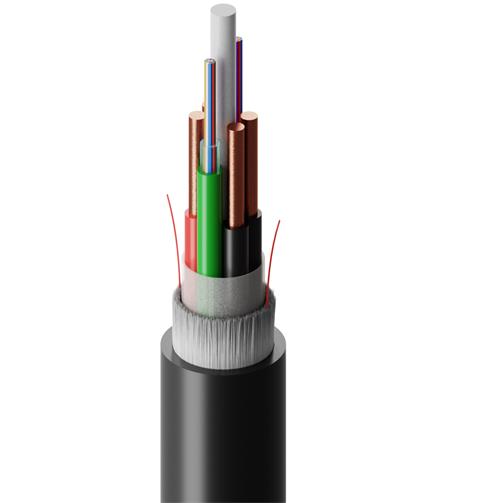FIBRAIN BDC-CIP, Optický kábel, hybridný, 12-vlákno, 9/125, G.657A1, 1T12F, 4x1.5mm2 Cu, tube 2.2mm, 2700N