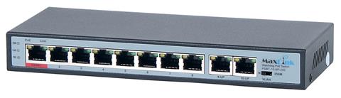 MaxLink PSBT-10-8P-250, PoE switch 10x LAN/8x PoE 250m, 802.3af/at/bt