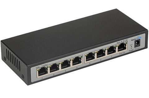 Maxlink RSG-8-1P-DC, reverzný PoE switch, 8x GLAN (7x PoE-in, 1x PoE-out) manažovateľný