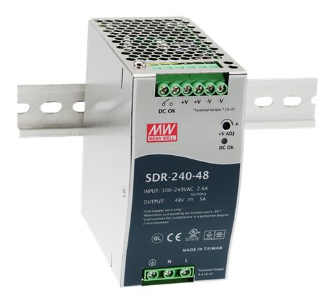 MeanWell SDR-240-48, Impulzný napájací zdroj 48V, 5A, 240W, na DIN lištu