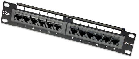 OCRACK Patch panel 12-port, CAT5e, UTP, 10", čierny, 1U